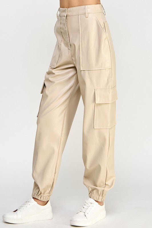 RELAXED VEGAN LEATHER CARGO PANTS