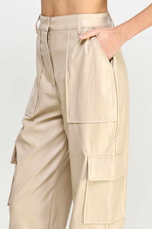 RELAXED VEGAN LEATHER CARGO PANTS